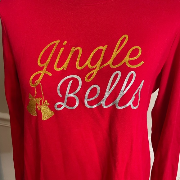Red Christmas long sleeve T-shirt top, “Jingle Bells” on front. Size M cotton - Picture 3 of 3